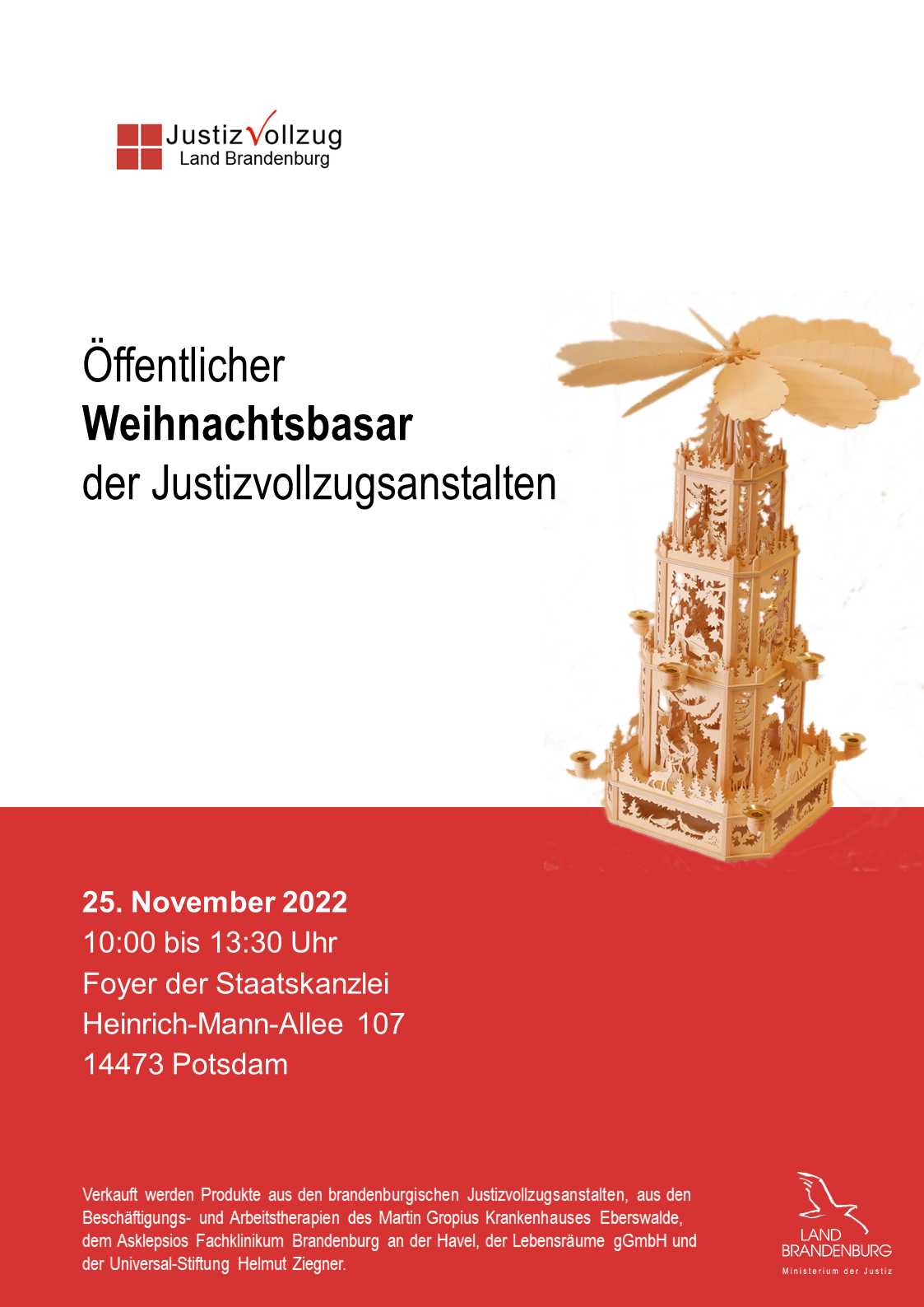 Plakat des Weihnachtsbasar des brandenburgischen Justizvollzugs